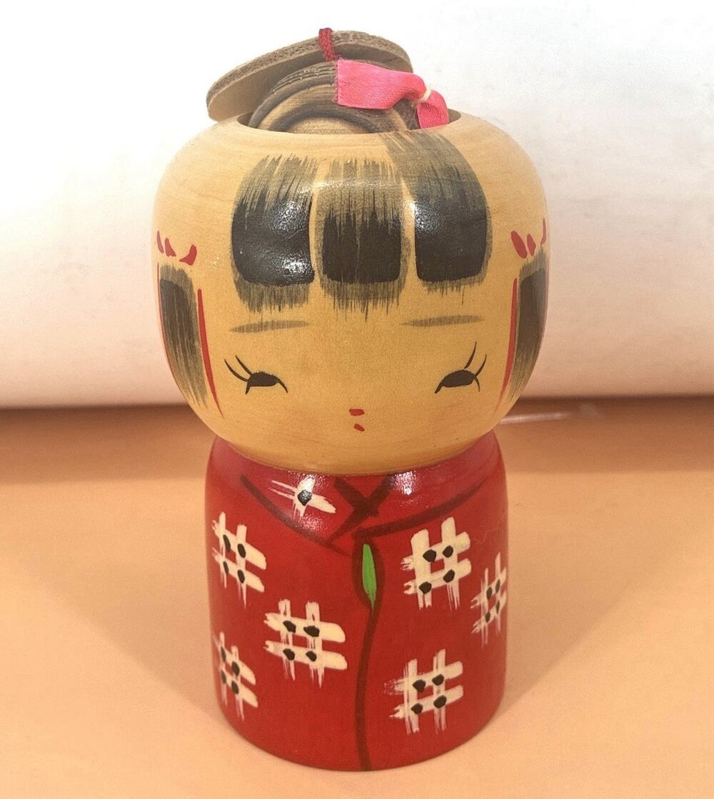 Vintage Asakus Kokeshi Doll Signed Torao Hosaka Hand Carved Painted Unique Piece